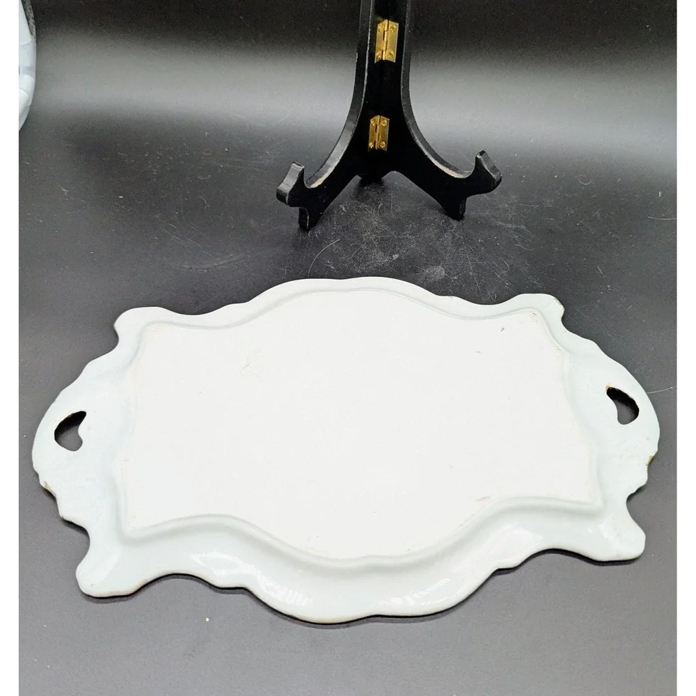 Vintage Hand Painted Porcelain Dresser Vanity Tray Hummingbird Flower‎ 12.5